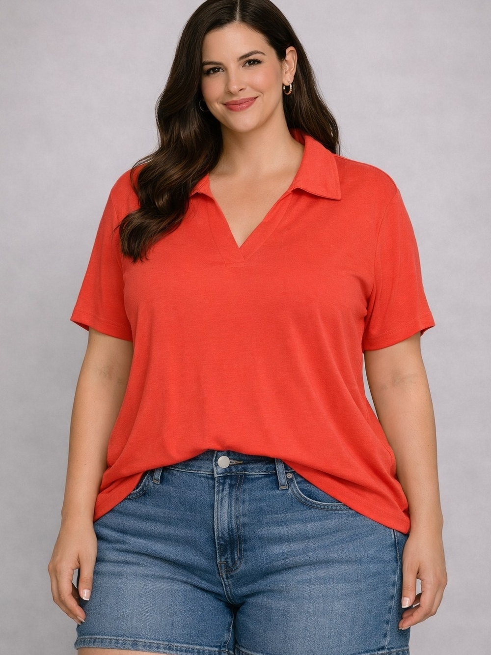 NWT Ava & Viv Coral Pink Knit Top Plus Size 2X  V-Neck Short Sleeve Soft Stretch